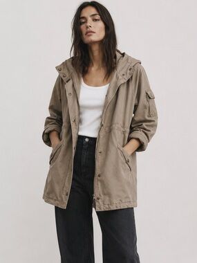 L. SPIEWAK & SONS Hooded Utility Jacket Tan Cotton Canvas Parka Coat Size Large